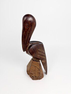 Vintage wood hand carved pelican